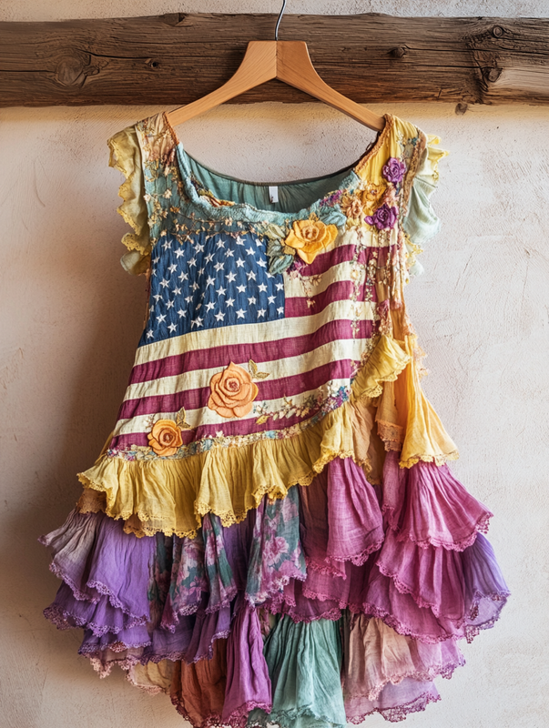 Summer romantic rainbow color ruffle lace patchwork top 708b