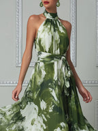Botanical Impressionist Halter Maxi Dress
