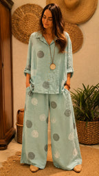 Women's Polka-Dot Linen Two-Piece Set