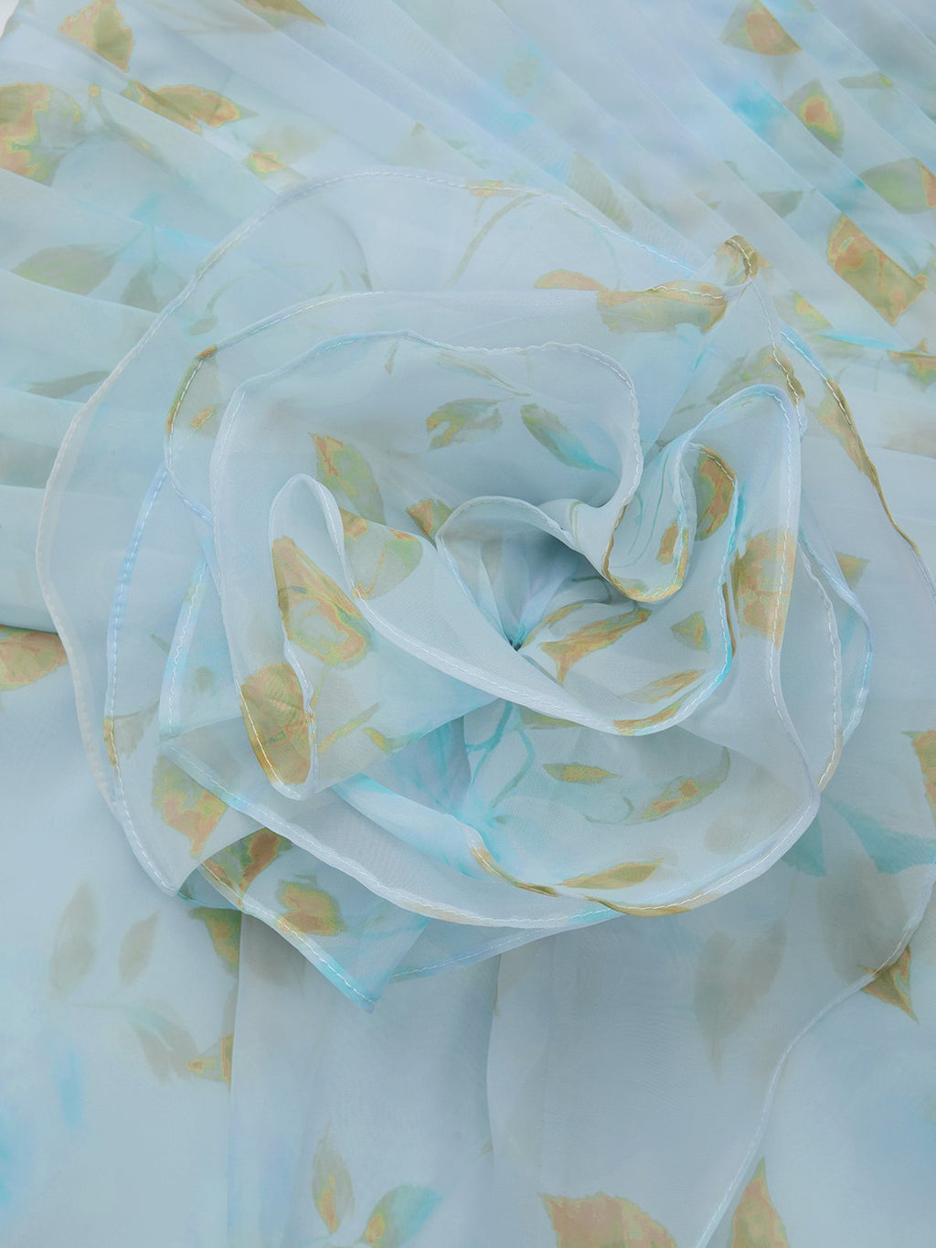 Light Blue Floral 3D Floral Tulle Strapless Sleeveless A-Line Floor-length Gown Dress