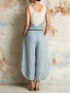 Colorblock V-Neck Linen Harem Jumpsuit | Effortless Boho Casual Style