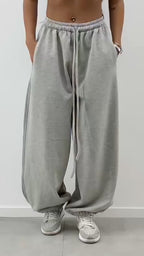 Grey Oversized Drawstring Jogger Pants