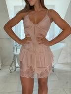 Satin Lace Ruffle Cami Night Dress