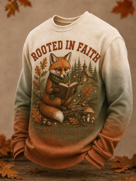 Men's Vintage Faith‐Quote Animal Graphic Print Sweatshirt