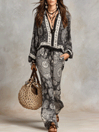 Bohemian Paisley Print Shirt & Wide-Leg Pants Set