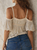 Bohemian Striped Off-the-shoulder Blouse With Lace Trim