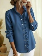 Elegant Lace-collared Denim Shirt Top