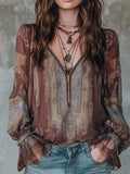 Vintage Ethnic Style Floral Lace Cuffs Blouse