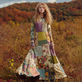 Women's Retro Floral Patchwork Art Cozy Knit Maxi Sweater Dress