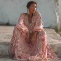 Boho Pink Flowers Glitter Lace Linen Maxi Dress