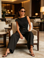 Asymmetric Twist Waist Top & Tailored Wide-Leg Pants Set