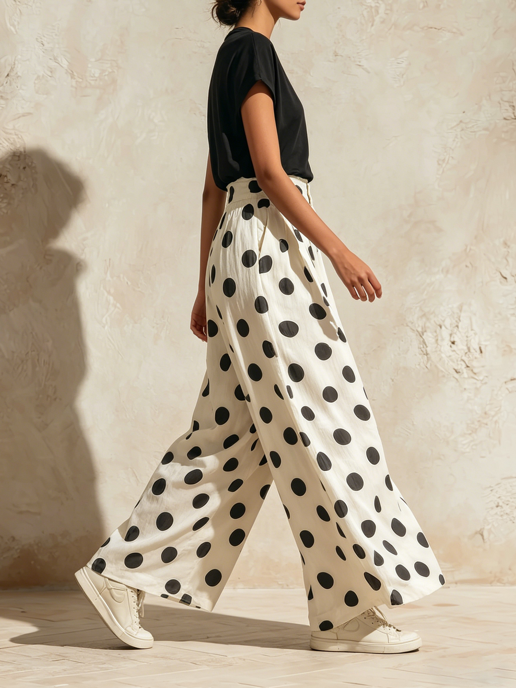 Cream Polka Dot Wide-Leg Palazzo Pants - High-Waisted, Flowy & Versatile