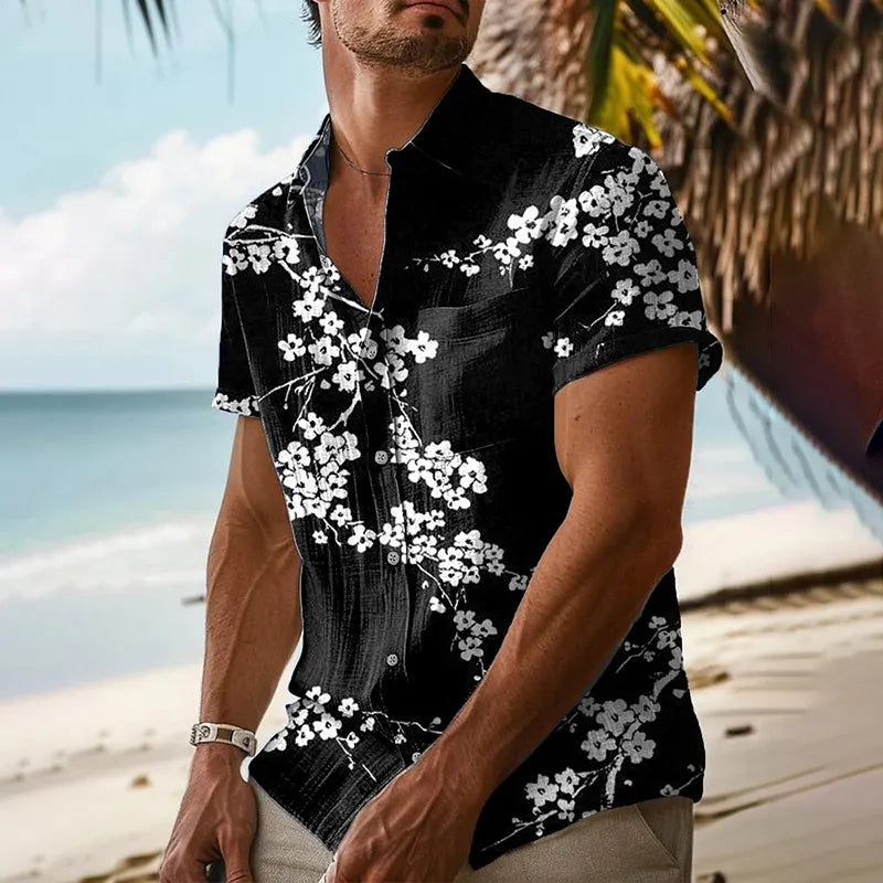Men's Cherry Blossom Art Print Casual Button-down Shirt