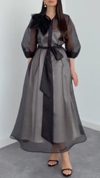 Women's Organza  Midi Dress Set With Bow Detail