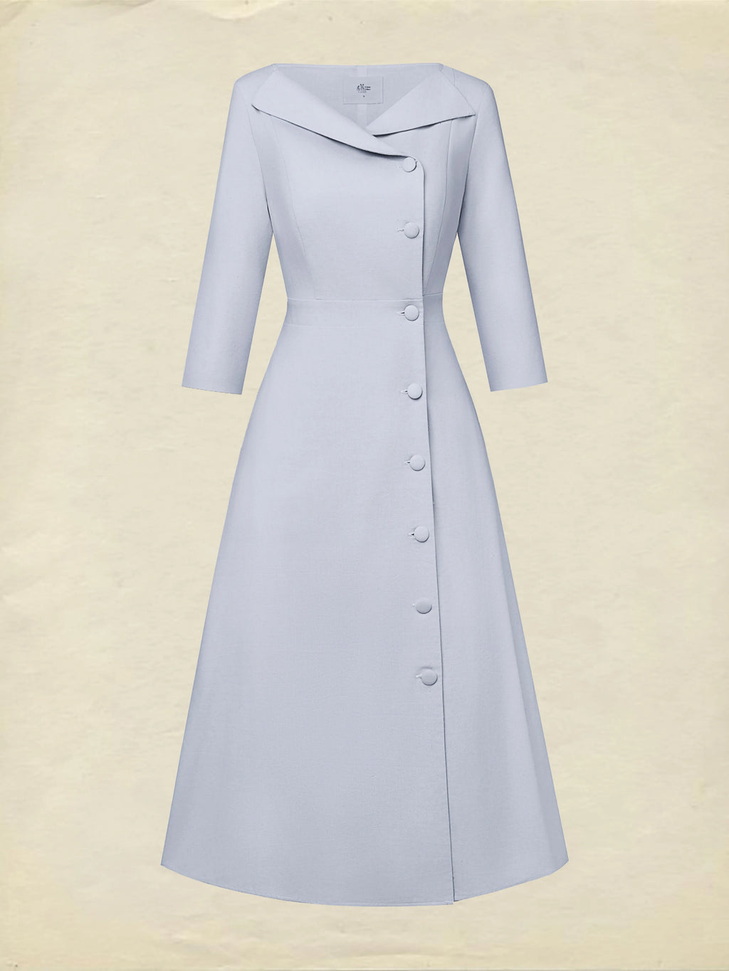 Midi Linen Dress, Half Sleeve, Shawl Collar, Plain, Button Design, French Vintage, lavender