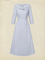 Midi Linen Dress, Half Sleeve, Shawl Collar, Plain, Button Design, French Vintage, lavender