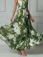 Botanical Impressionist Halter Maxi Dress