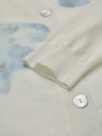 Wool Cardigan, Long Sleeves, Round Neck, Floral, Button Design, Vacation, Vintage, White