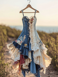 Summer Handmade Lace Denim Patchwork Dress 7b1a