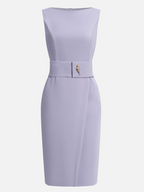 Lavender Purple Rhinestone Classic Boat Neck Sleeveless Sheath Midi Dress