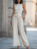 Pleated Sleeveless Tie-Waist Wide-Leg Two-Piece Set