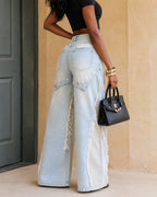 Distressed Denim Wide-Leg Pants
