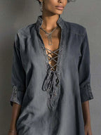 Dark Gray Lace-Up Denim Mini Dress