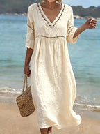 Women's Casual Solid Color Cotton Linen Dress