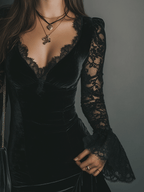 Romance Midnight Velvet Lace Bell-Sleeve Mini Dress