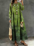Women's Running Beagle Cute Dog Art Print Lapel Collar Pleated Long Sleeve Casual Loose Denim Dress
