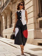 Color-Block Heart Patch Vest & Culottes Set