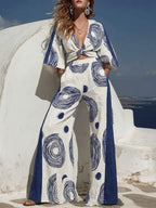 Casual Top And Pants With Artistic Print Two-piece Set