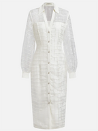 White Shirt Dress Shirt Collar Long Sleeve Balloon Sleeve Sheath Midi Dress