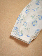 Maxi Linen Dress, 3/4 Sleeves, V Neck, Linen Blend, Blue