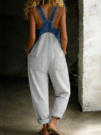 Women’s Casual One Piece Denim Denim Patchwork Jumpsuit