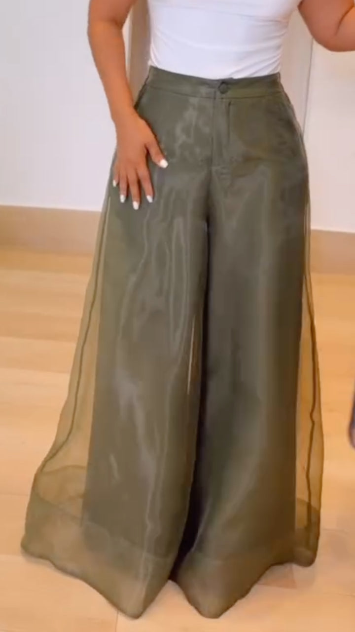 Women's Organza Patchwork Double-Layer Wide-Leg Pants