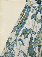 Maxi Linen Dress, Half Sleeve, Shawl Collar, Paisley, Button Design, Vacation, Vintage, White