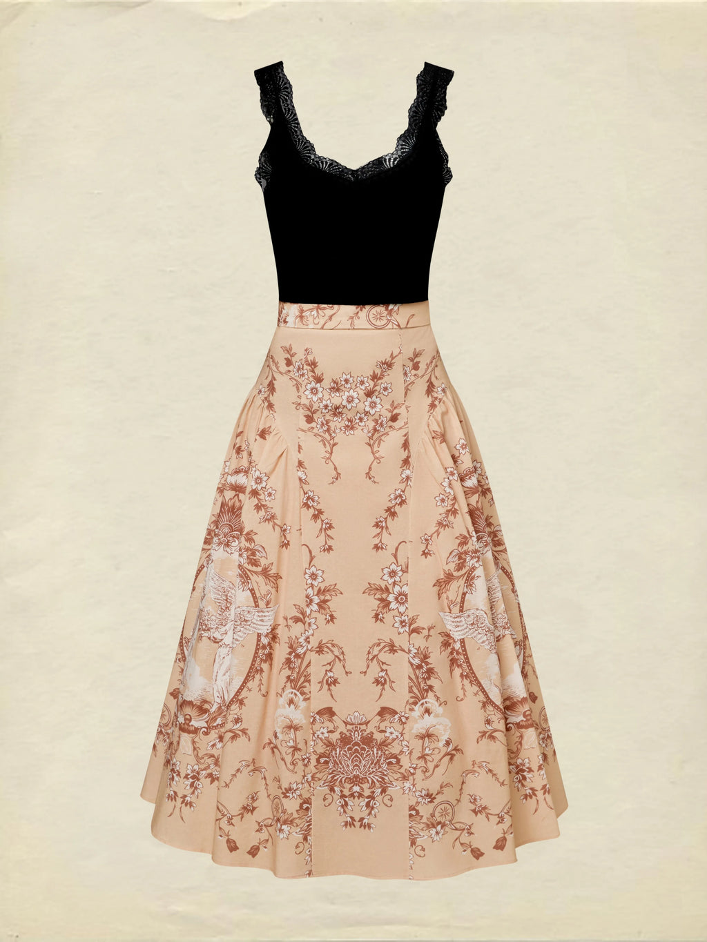 Midi Cotton Skirt, Angel, Pocket Design, Vintage, Caramel