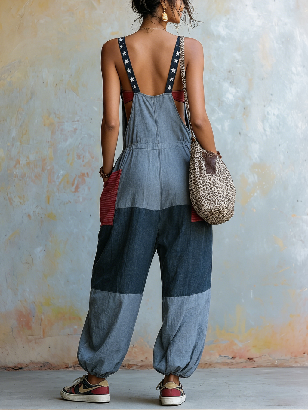 Bohemian Patchwork Harem Jumpsuit | Retro Star-Stripe Overalls