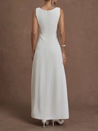 White Sequin Classic Boat Neck Sleeveless A-Line Maxi Dress