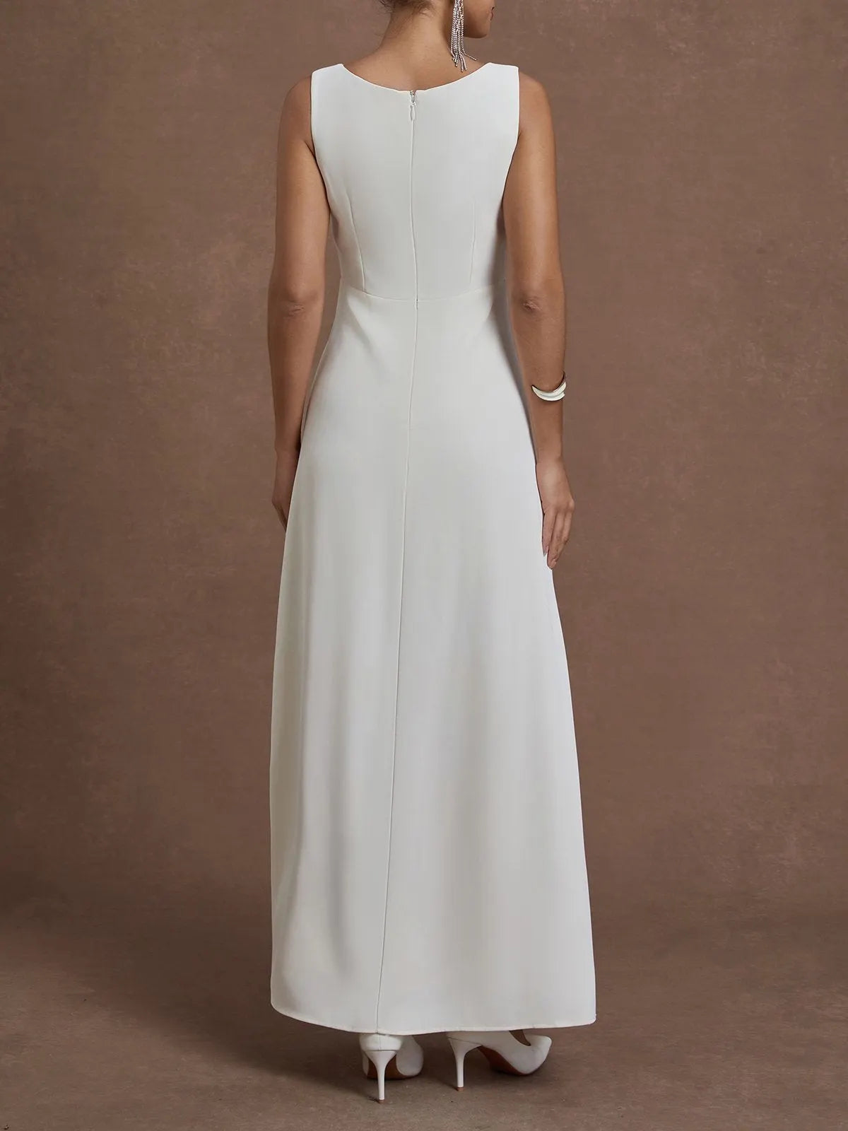 White Sequin Classic Boat Neck Sleeveless A-Line Maxi Dress