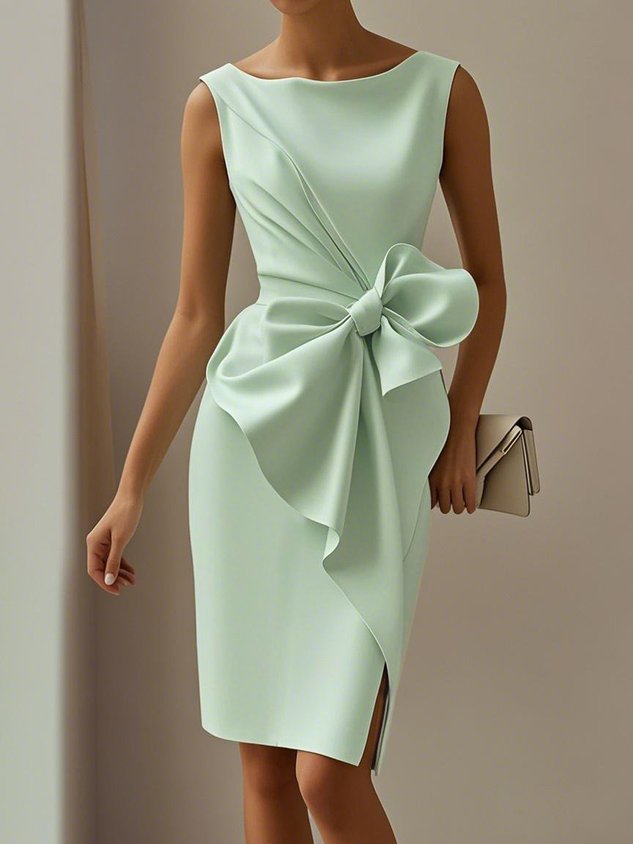 White 3D Bow Sleeveless Sheath Midi Dress