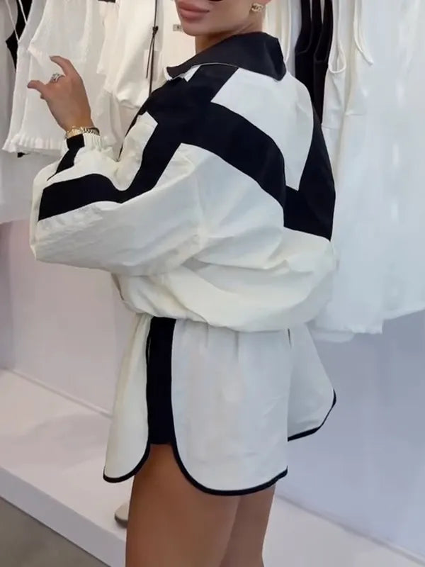 Block Zip Jacket & Short Two Piece Tracksuit