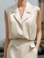 Elegant Sleeveless Blazer Vest & Slit Midi Skirt Two-Piece Set