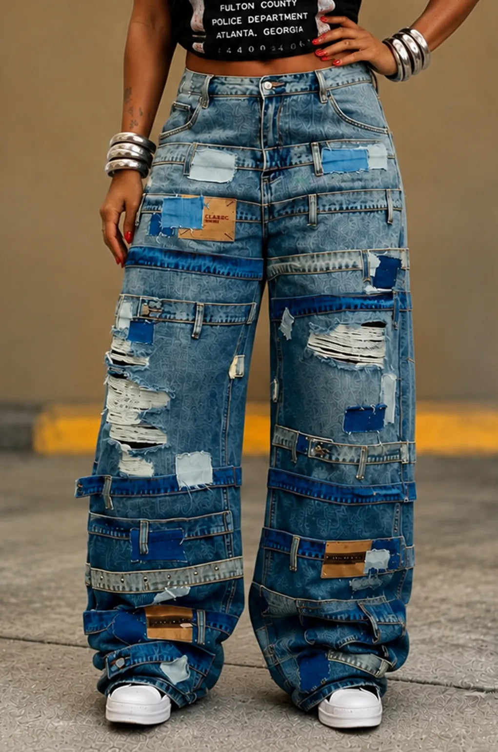 Patch Strap Cargo Denim Pants