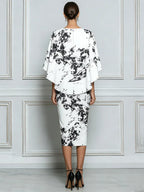 Abstract Print Sheath Dress With Detachable Capelet