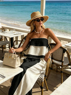 Black & White Color-Block Strapless Top & Balloon Pants Two-Piece Set