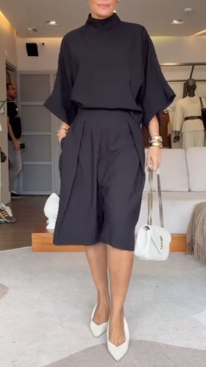 Turtleneck Batwing Sleeve Culotte Two‑Piece Set