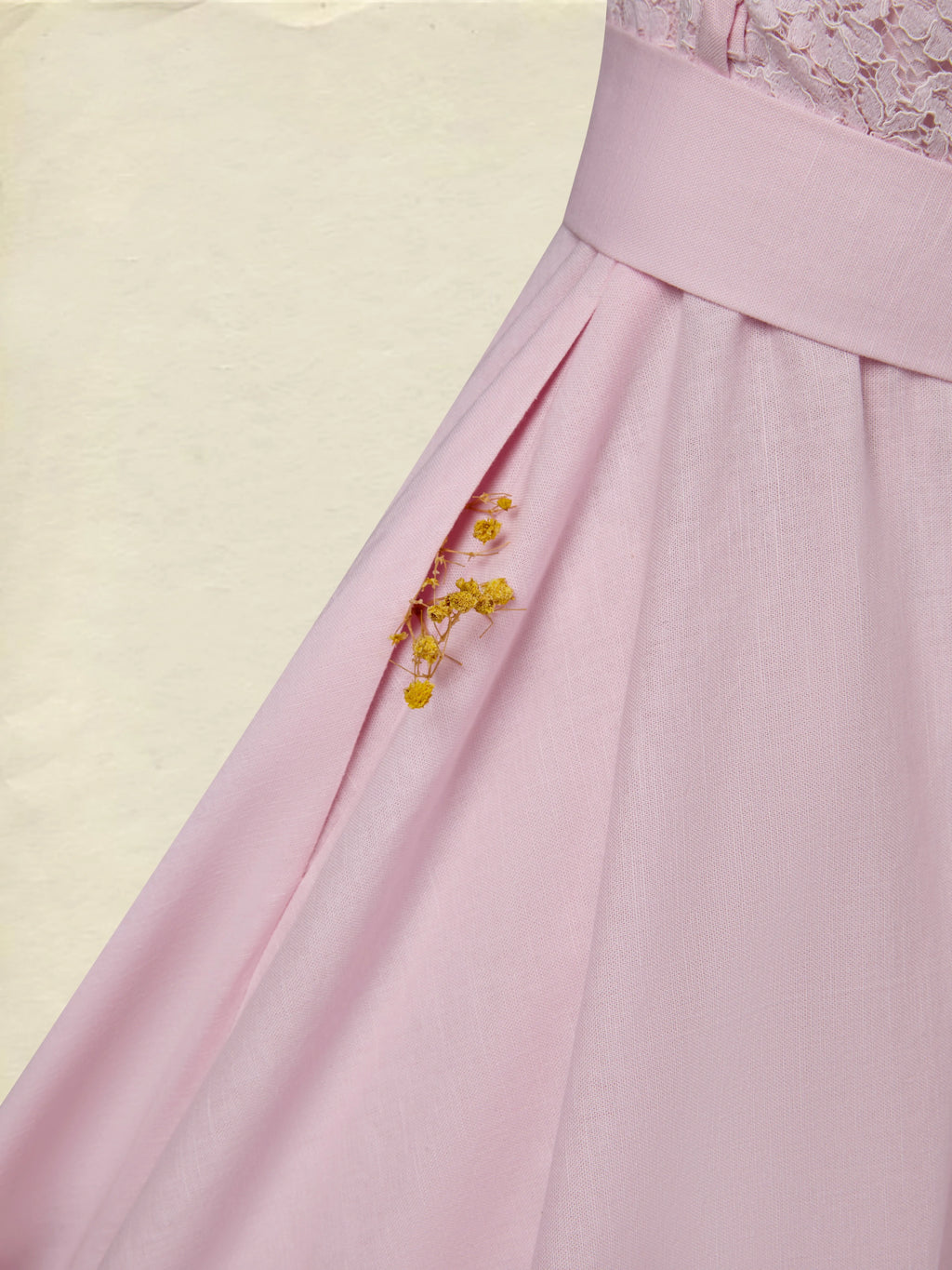 Midi Cotton Dress, Sleeveless, Off The Shoulder, Plain, Lace, French Vintage, Pink