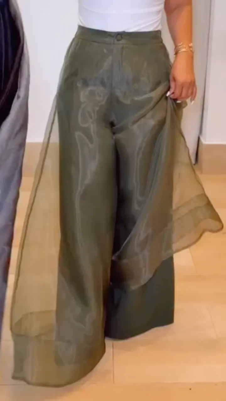 Women's Organza Patchwork Double-Layer Wide-Leg Pants